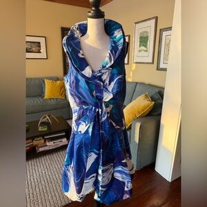 Samuel Dong stand out summer blue patterned cocktail dress, m NBW w/tags.